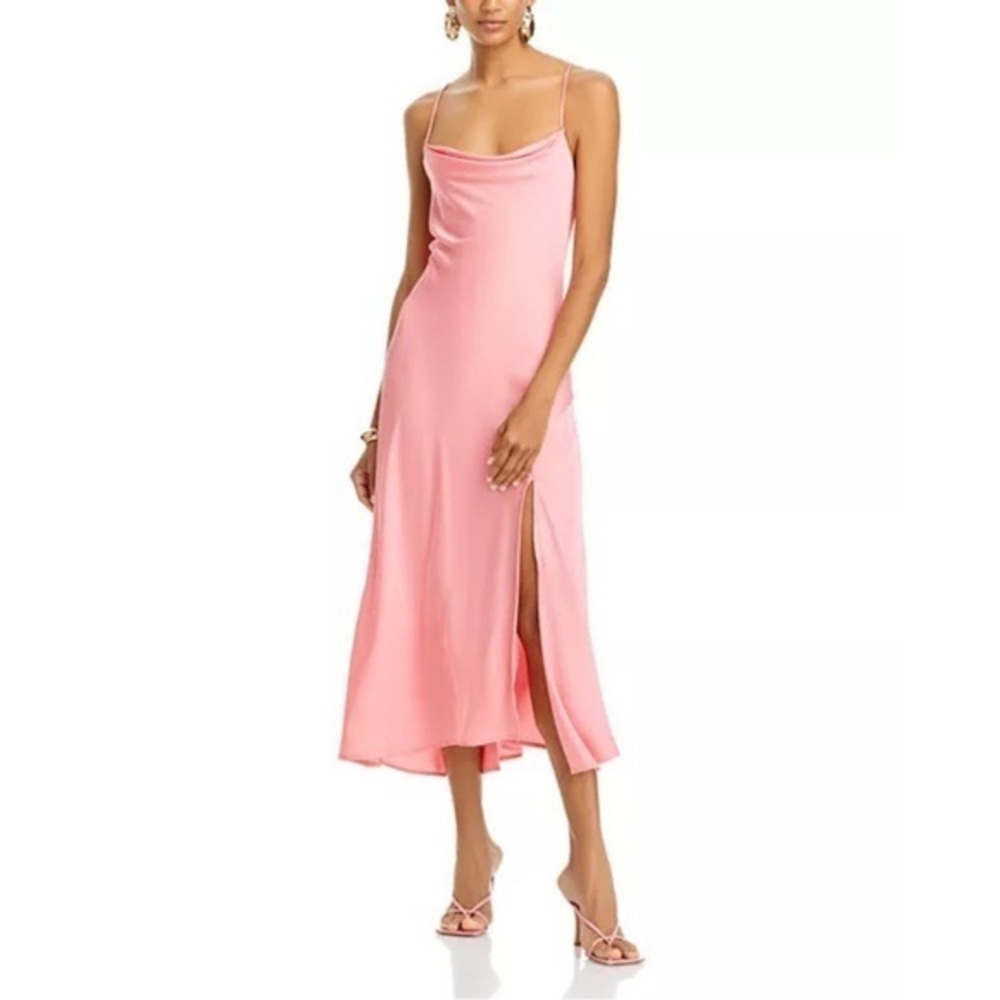 ASTR the Label Gaia Slip Dress – Size XS | Pink Satin Cowl Neck Midi | NWT